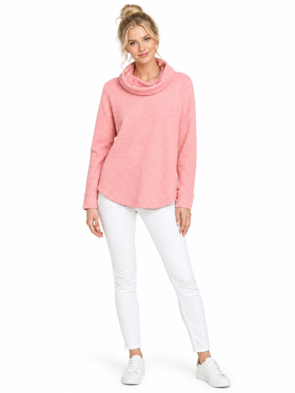 Lands' End Funnel Neck Tunic Sweatshirt Salmon Pink XL #A4451
